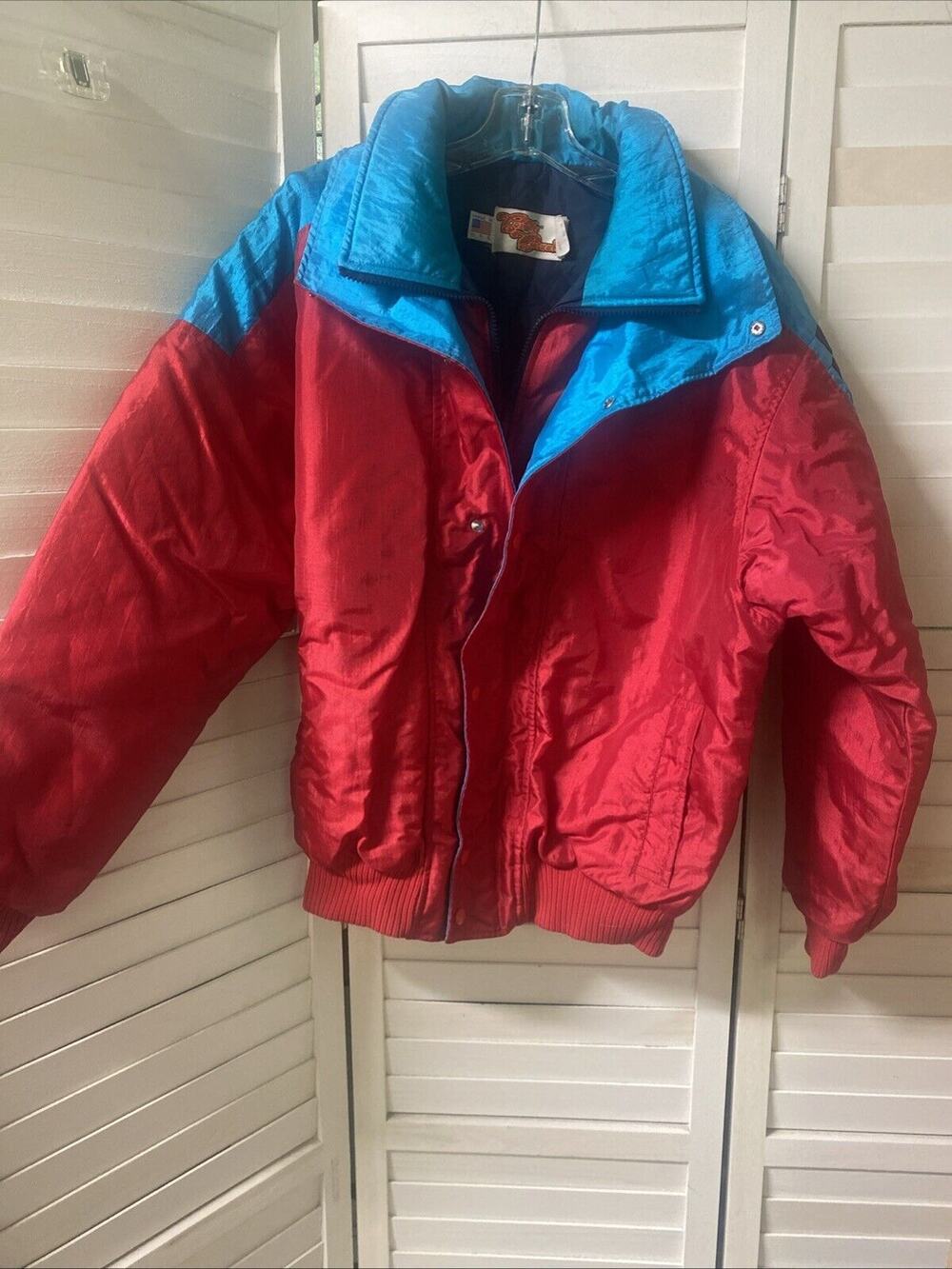 Vintage Comfy Casuals Men's Puffer Jacket Red Teal Size M USA Western Aztec